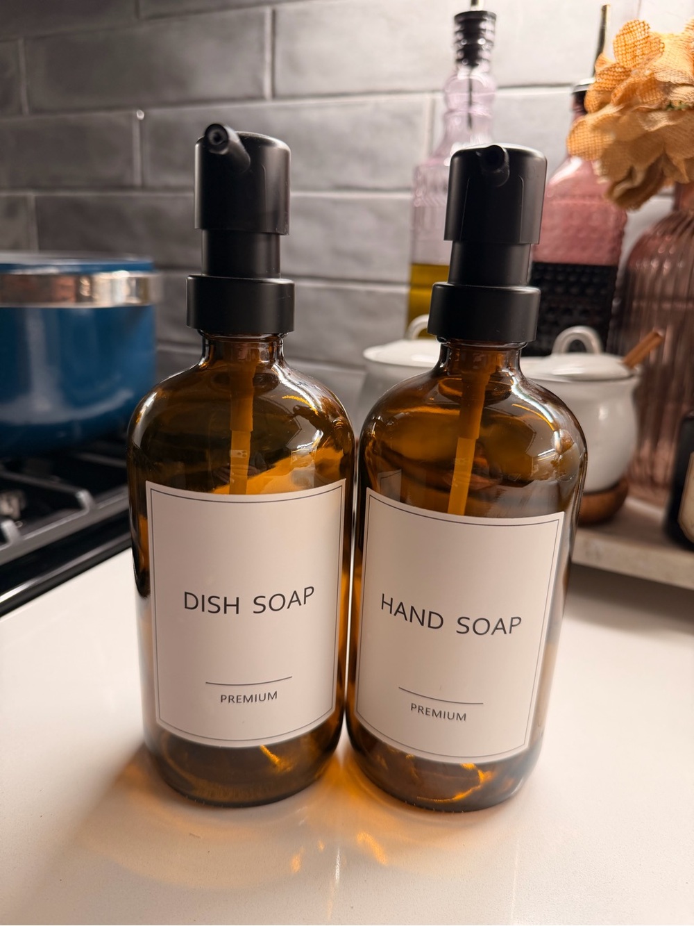 Premium Amber Glass Hand Soap Bottle - Brown